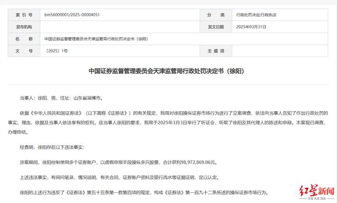 获利9897万、罚没3.96亿！一股民以虚假申报手段操纵多只股票被罚