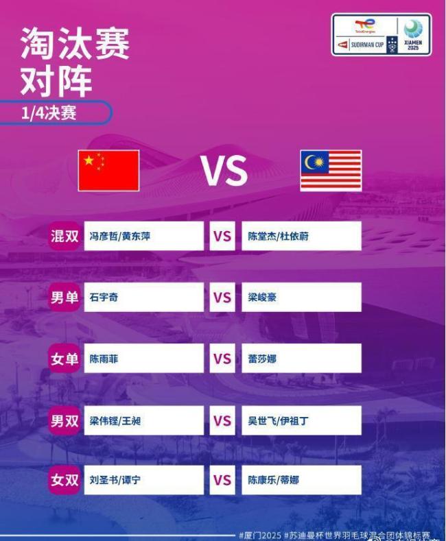 苏杯中国VS马来西亚 国羽出战1/4决赛