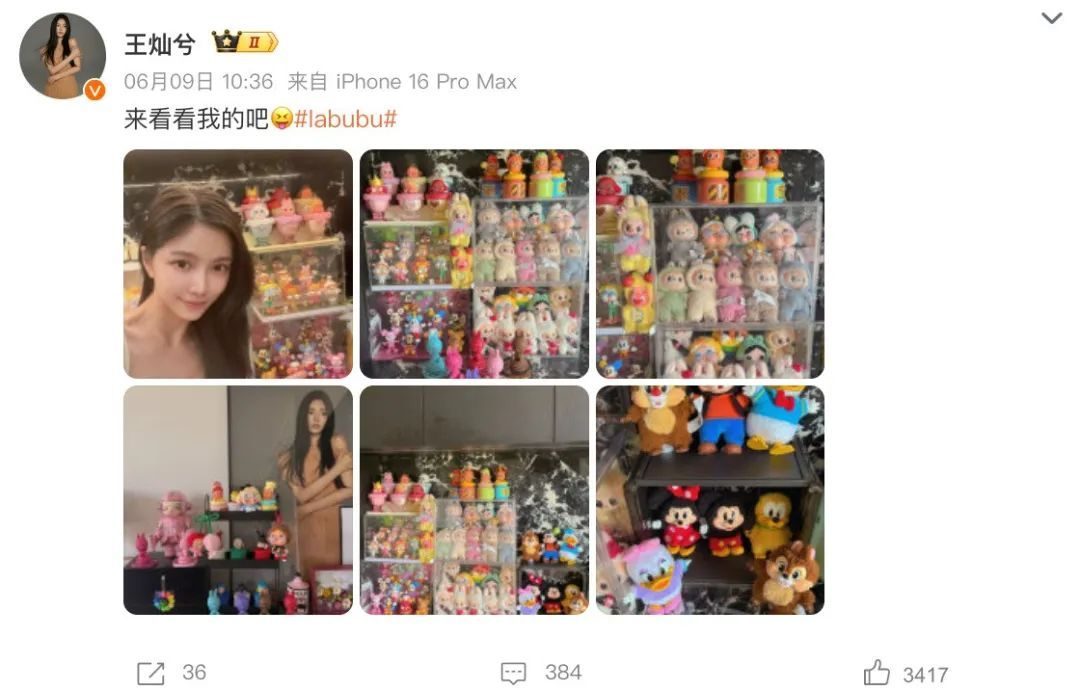 杜淳妻子王灿兮晒出超全Labubu收藏，网友：梦中情柜来了！