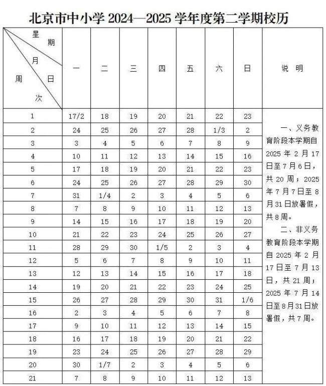 北京大中小学暑假时间公布