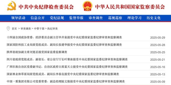 中纪委：5月97人被查41人被处分
