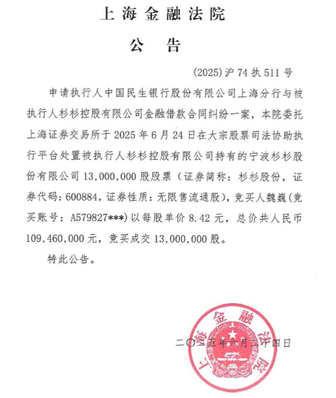 杉杉股份创始人长子全部持股被强执，知名牛散魏巍斥资1亿元入局