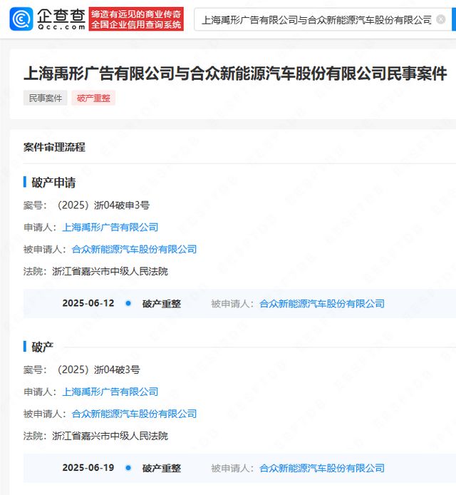 哪咤汽车正式被申请破产 本月已被冻结超10亿股权