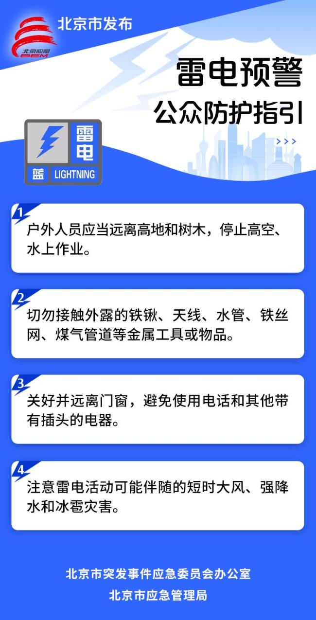 北京发布雷电蓝色预警，23日午后至夜间有雷阵雨 开启多雨模式