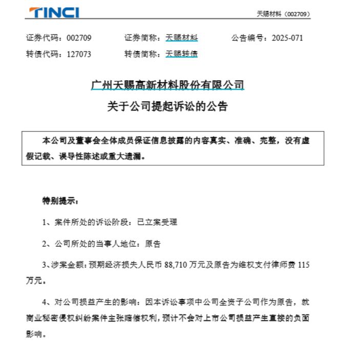 前总工程师泄密，两大锂电材料巨头对簿公堂！天赐材料索赔近8.9亿元