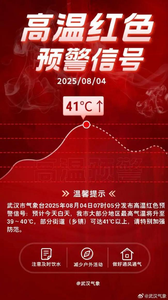 湖北武汉发布高温红色预警