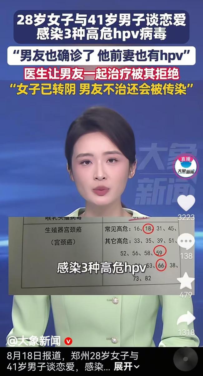 女子与男友恋爱后感染三种高危HPV 他前妻也被他传染了