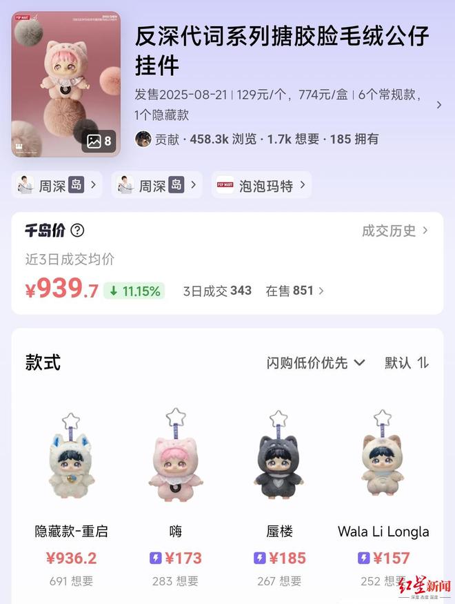 泡泡玛特将与孙燕姿合作推出联名盲盒，此前周深盲盒未开售被炒到1800元