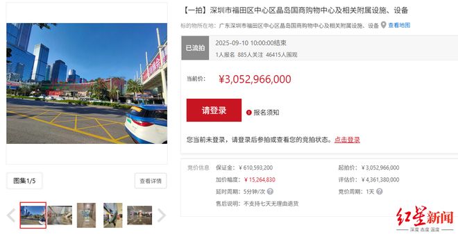 超4.6万人围观，评估价七折处置，深圳CBD“钻石之心”皇庭广场流拍